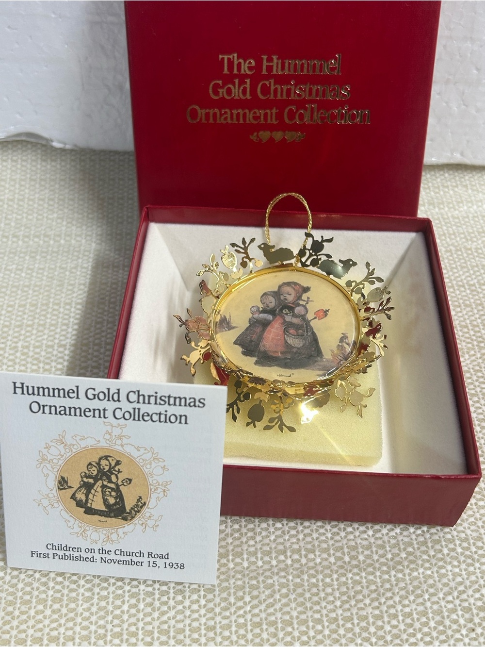 Hummel Gold and Red Children Motif Christmas Ornament